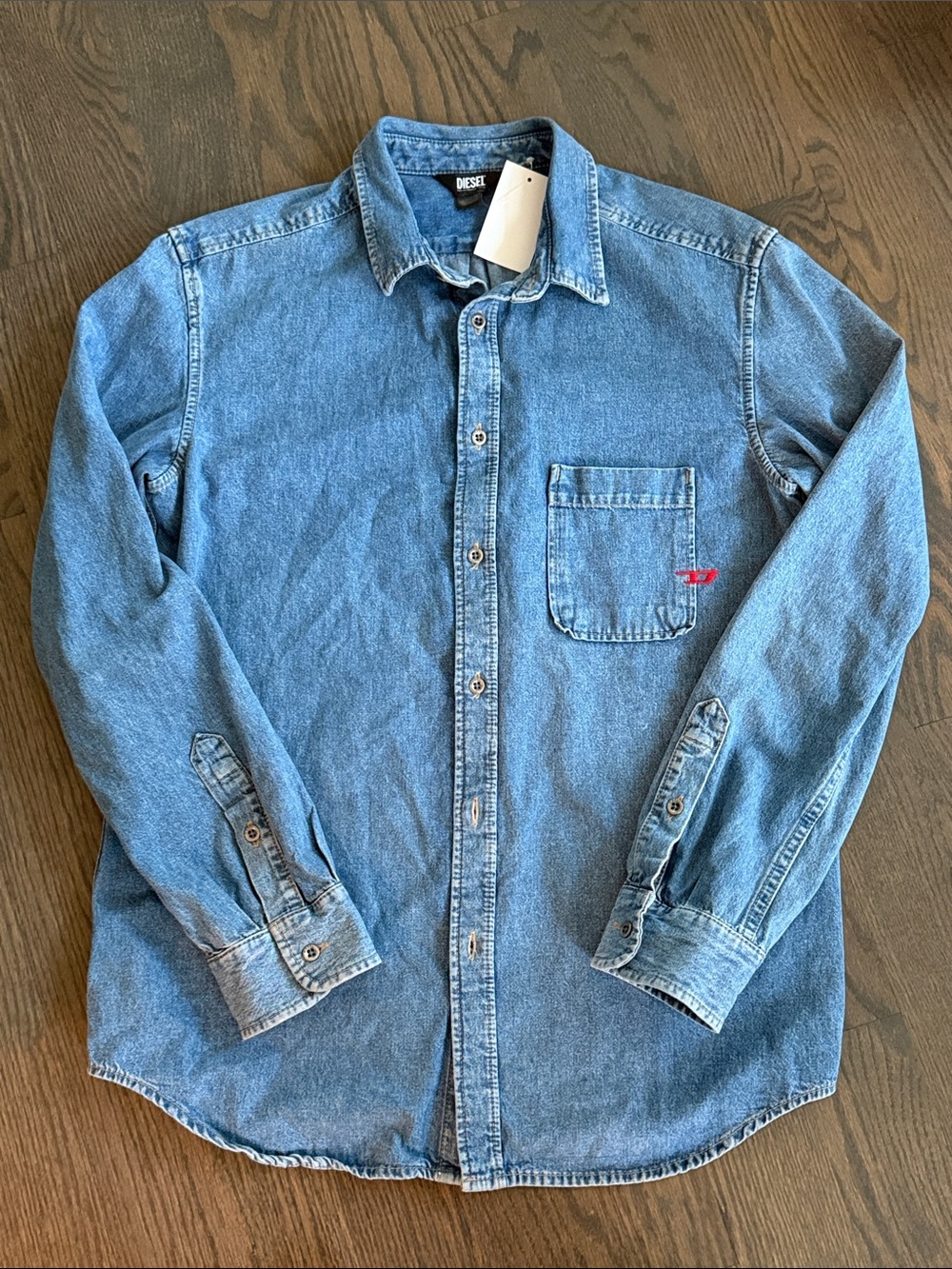 Diesel Men's Denim Button-Down Shirt in Light Blue M